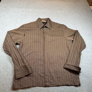 Kenzo Homme Button Up Shirt‎ Mens 43/17 US XL Bronze TextureStripe Stitch Detail